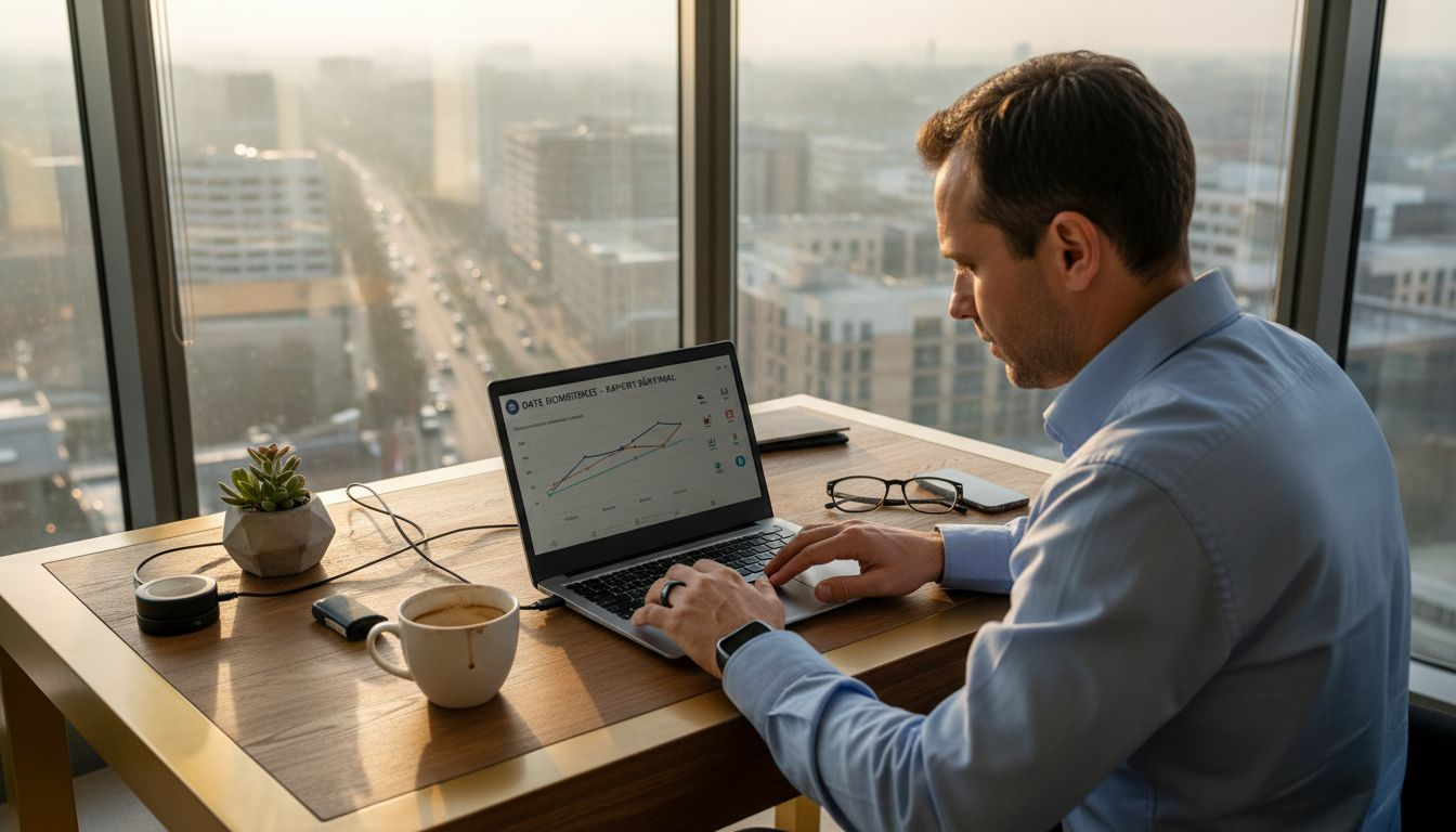 Directorul general își urmărește la birou indicatorii de sănătate, folosind cele mai noi tehnologii de biohacking.