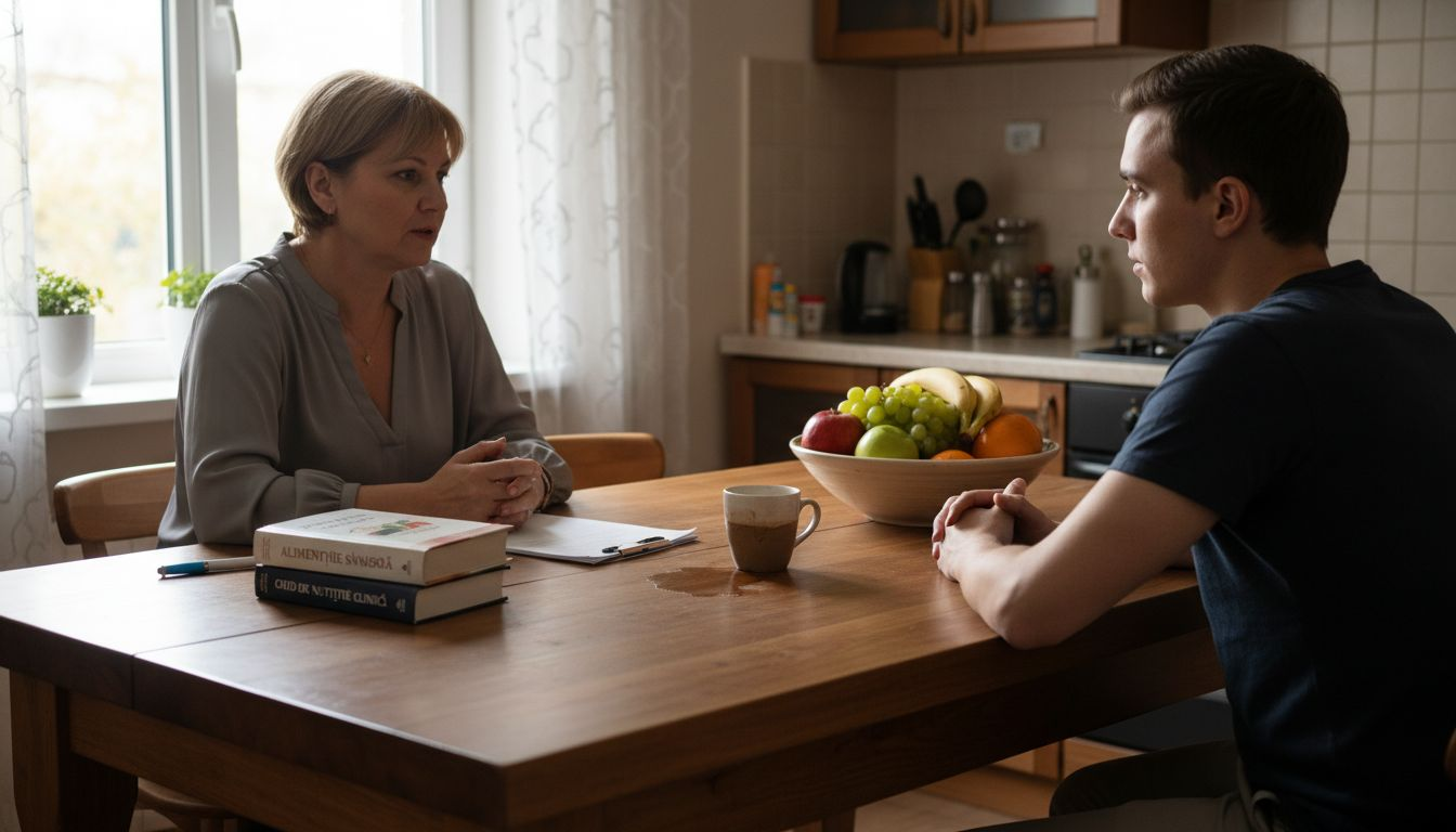 O nutriționistă poartă o discuție cu un pacient despre obiceiurile alimentare și modul în care acestea influențează sănătatea.