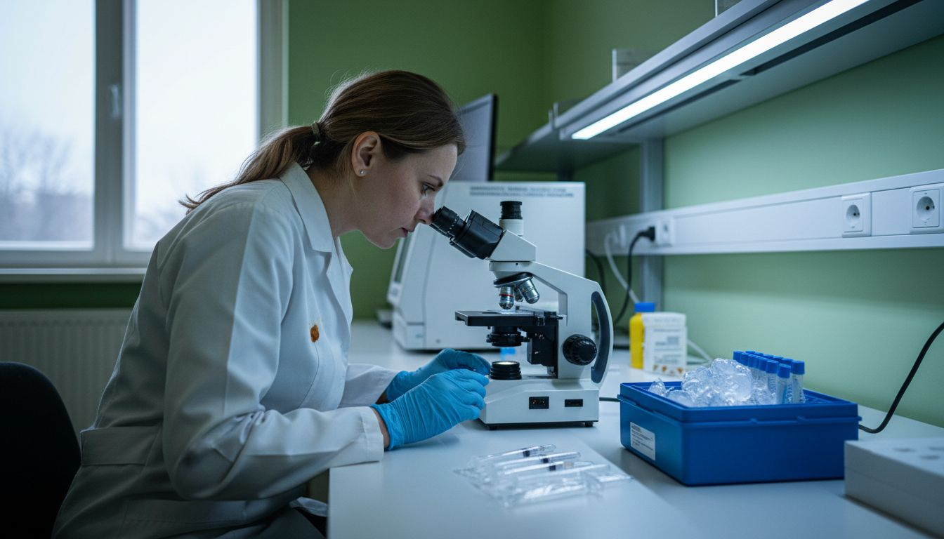 Specialist în biologie care examinează probe pentru evaluarea imunității în cadrul unui laborator